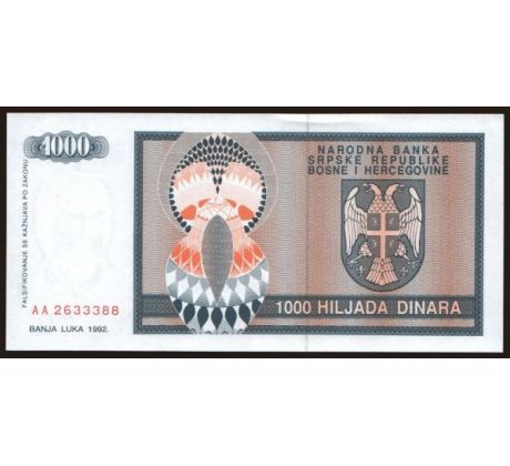 1 000 dinara 1992 Bosna Hercegovina