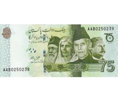 75 rupees 2022 Pakistan pamätná bankovka