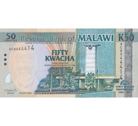 50 kwacha 2004 Malawi pamätná bankovka