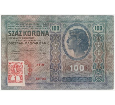 100 koruna 1912 strihaný kolok