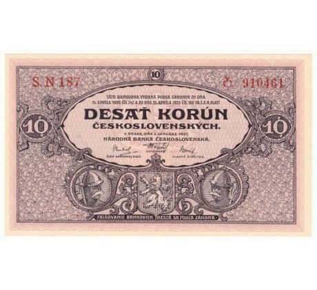10 koruna 1927 neperforovaná SN187