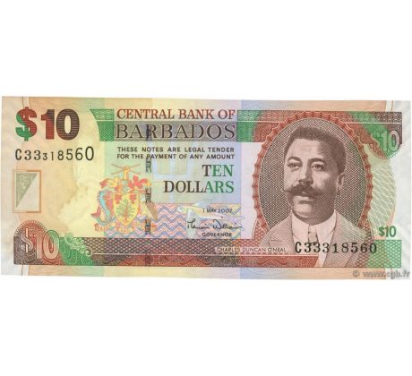 10 dollar 2007-12 Barbados veľké pruhované číslo