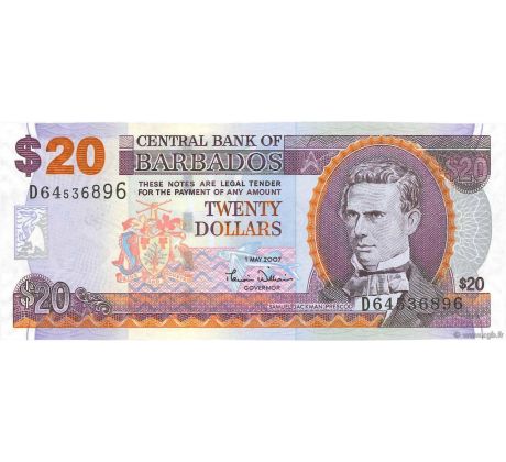 20 dollar 2007 Barbados veľké pruhované číslo