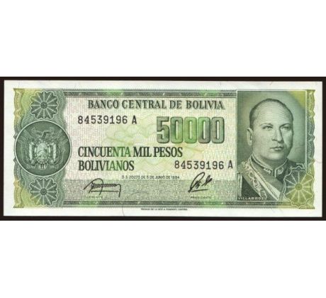 50000 pesos bolivianos 1984 Bolívia