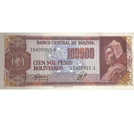 100 000 pesos bolivianos 1984 Bolívia