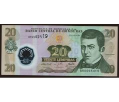 20 lempiras 2008 Honduras polymerová bankovka