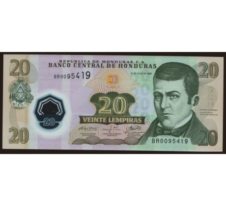 20 lempiras 2008 Honduras polymerová bankovka