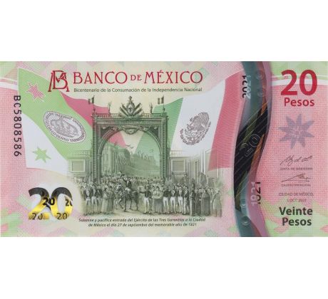 20 pesos 2021-22 Mexiko pamätná bankovka