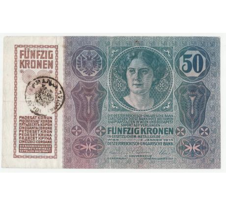 50 koruna 1914 Rakúsko Uhorsko prítlač Rumunsko