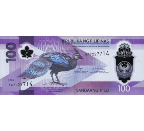 100 piso 2024 Filipíny polymerová bankovka