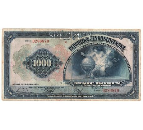 1 000 koruna 1932 C specimen