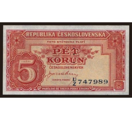 5 kčs 1945  UZ perforácia 3md