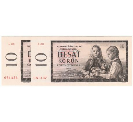 2 x 10 kčs 1960 L88 séria za sebou