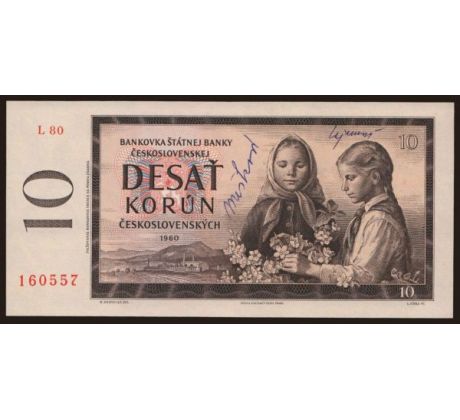 10 kčs 1960 L80 s podpisy "Mešková a Lajmanová"