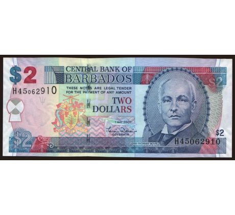 2 dollar 2007-12 Barbados veľké pruhované číslo