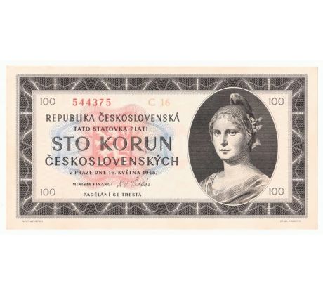 100 kčs 1945 C16 neperforovaná