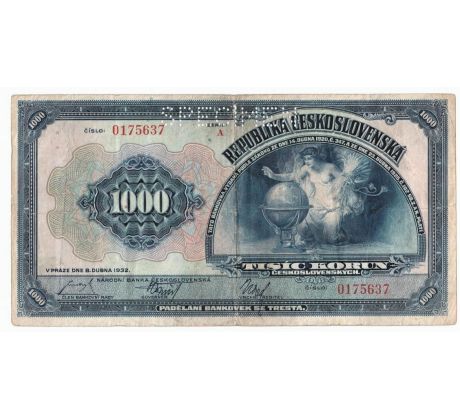 1 000 koruna 1932 A specimen