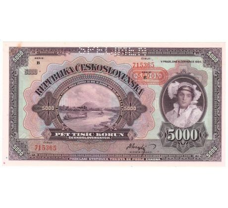 5 000 koruna 1920 B specimen-prítlač
