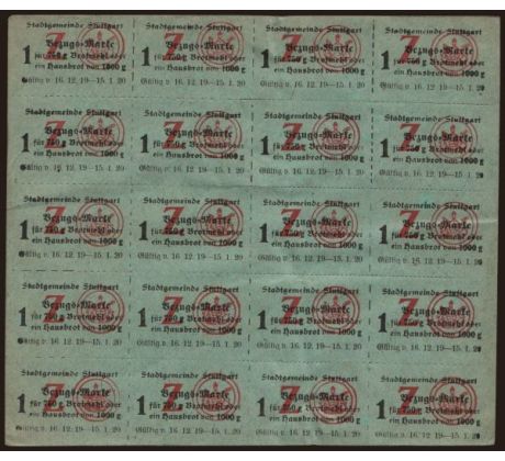 Potravinové listky 20 x 750g chlebová múka  1919 Nemecko