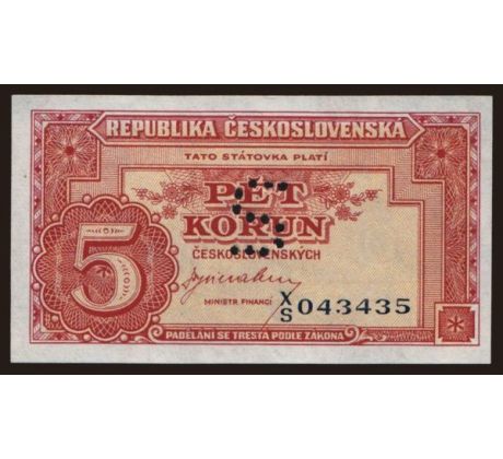 5 kčs 1945 X/S perforácia S
