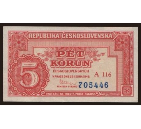 5 kčs 1949 A116 neperforovaná