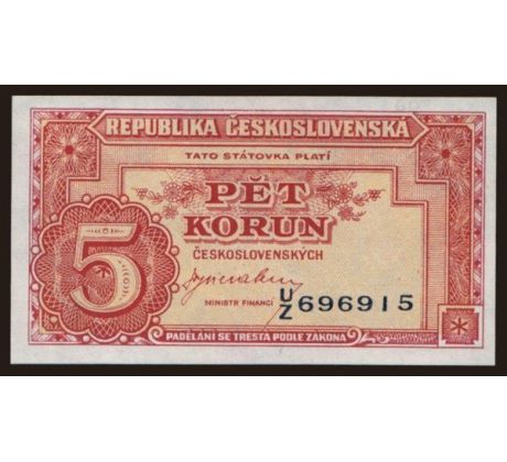 5 kčs 1945 UZ neperforovaná copy
