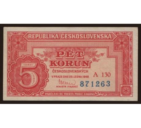 5 kčs 1949 A130 neperforovaná