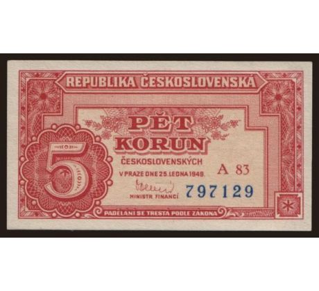 5 kčs 1949 A83 neperforovaná