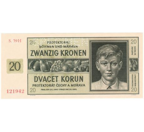 20 koruna 1944 S.39H specimen
