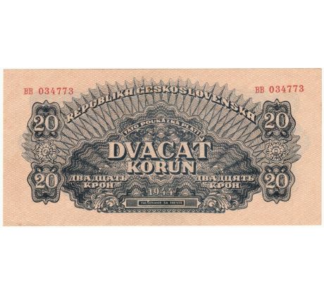 20 koruna 1944 BB neperforovaná