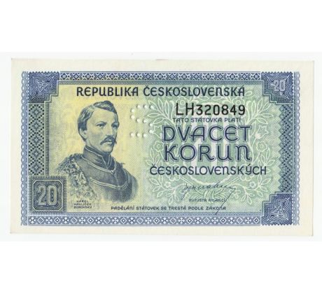 Vzácna perforácia 20 kčs 1945 LH perforácia S
