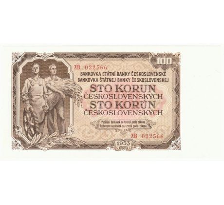 100 kčs 1953 ZB neperforovaná náhradná seria