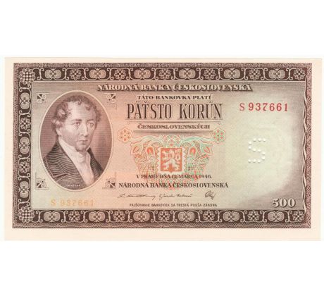 500 kčs 1946 S perforácia"S"