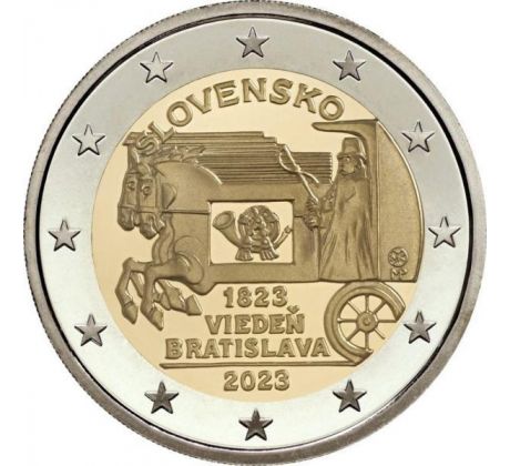 2€ 2023 200. výročie začiatku pravidelnej expresnej pošty ťahanej koňmi na trase Viedeň – Bratislava