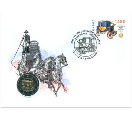 Numizmatická obálka 2€ - 200. výročie pravidelnej expresnej dostavníkovej pošty z Bratislavy do Viedne