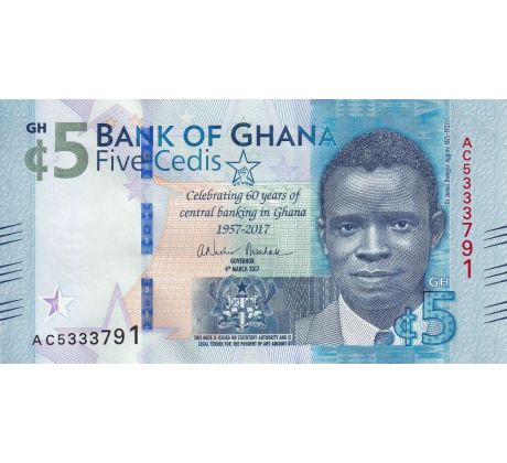 5 cedis 2017 Ghana pamätná bankovka