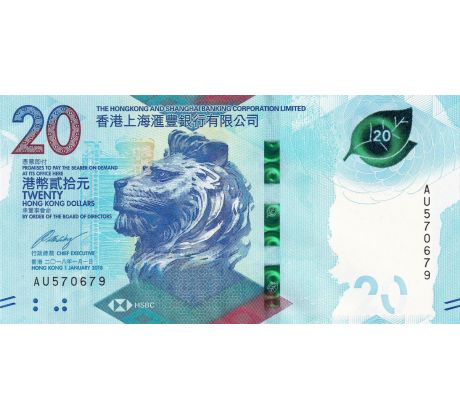 20 dollar 2018-23 Hong Kong Hongkongská a šanghajská banková spoločnosť