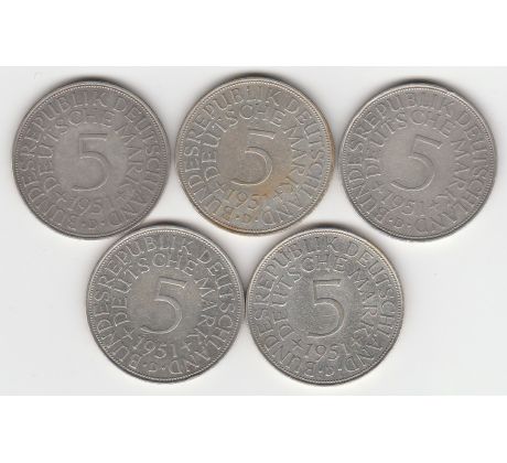 Konvolut 5ks 5 marka 1951 D Nemecko