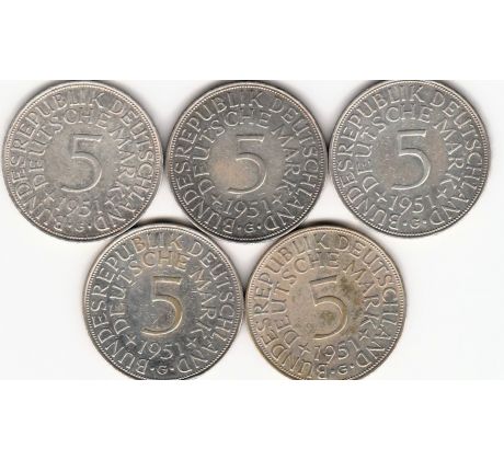 Konvolut 5ks 5 marka 1951 G Nemecko