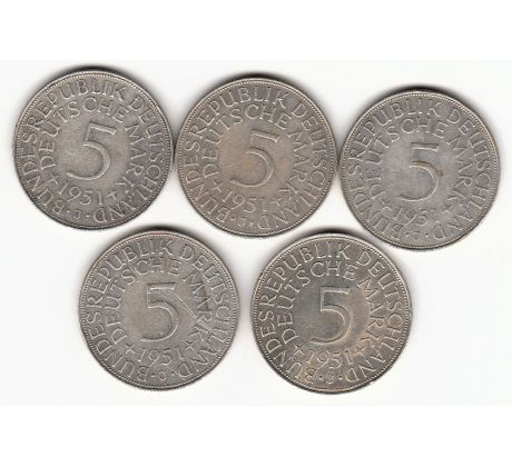 Konvolut 5ks 5 marka 1951 J Nemecko