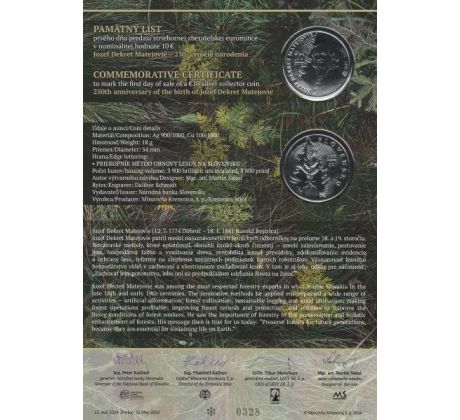 10€ 2024 Jozef Dekret Matejovie + pamätný list  PROOF