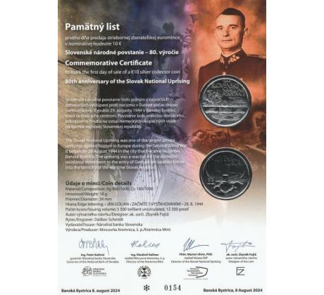 10€ 2024 Slovenské národné povstanie+pamätný list PROOF
