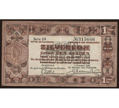 1 gulden 1938 Holandsko "strieborná poukážka"