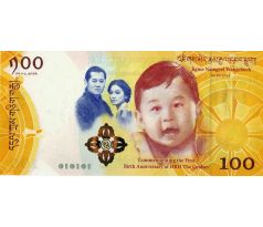 100 ngultrum 2017 Bhután pamätná bankovka v blistri
