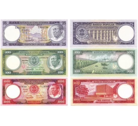Sada 3 ks ekuele 1975 Rovníková Guinea