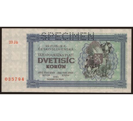 2 000 koruna 1945 23 Jň specimen /02/