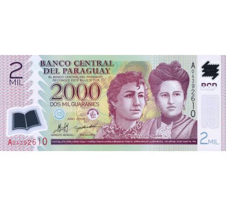 2 000 guaranies 2008-24 Paraguay polymerová bankovka