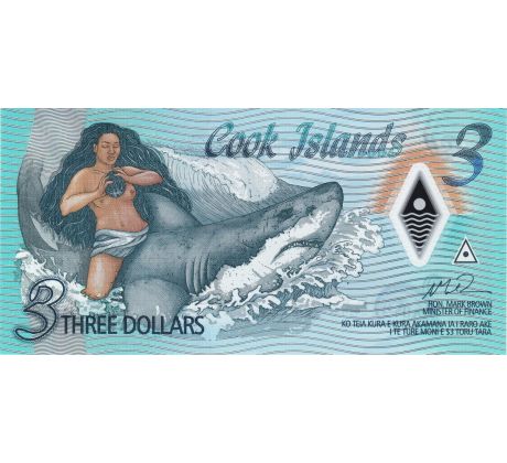 3 dollar 2021 Cook ostrovy polymerová bankovka