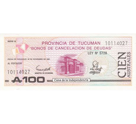 100 australes 1989 Argentína Tucuman
