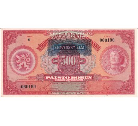 500 ks pretlač Slovenský štát Specimen